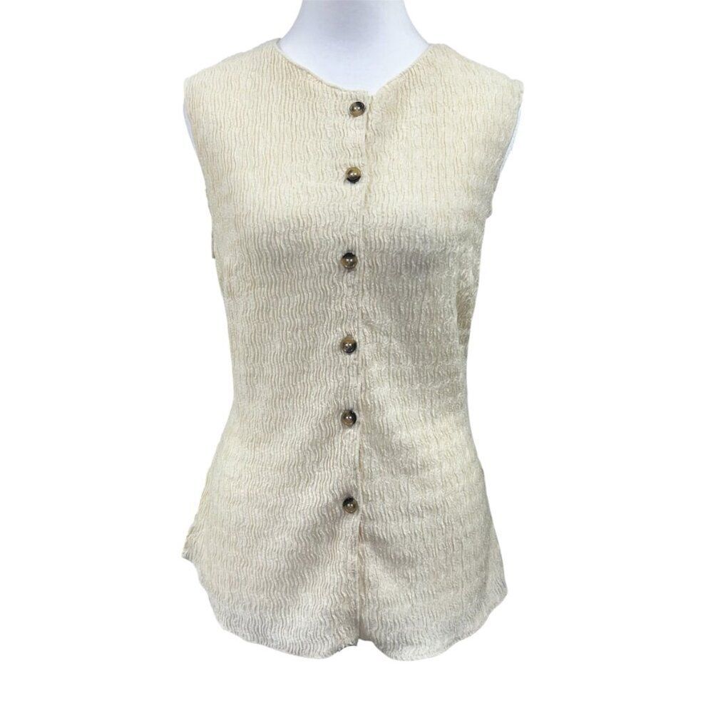 NEW H&M Button Up Sleeveless Textured Jersey Dainty Blouse Size M Cream